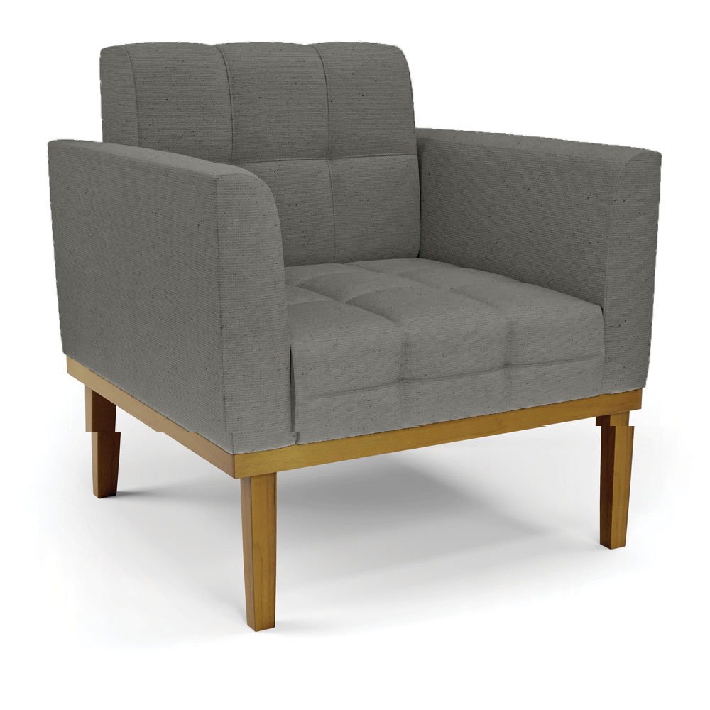 Conjunto 2 Poltronas e 1 Namoradeira Decorativa Karen Pés Fixo em Madeira Castanho Linho Cinza Mesclado G19 - Gran Belo