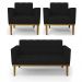 Conjunto 2 Poltronas e 1 Namoradeira Decorativa Karen Pés Fixo em Madeira Castanho Linho Preto G19 - Gran Belo