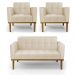 Conjunto 2 Poltronas e 1 Namoradeira Decorativa Karen Pés Fixo em Madeira Castanho PU Bege G19 - Gran Belo