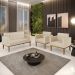 Conjunto 2 Poltronas e 1 Namoradeira Decorativa Karen Pés Fixo em Madeira Castanho PU Bege G19 - Gran Belo