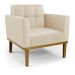 Conjunto 2 Poltronas e 1 Namoradeira Decorativa Karen Pés Fixo em Madeira Castanho PU Bege G19 - Gran Belo