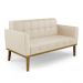 Conjunto 2 Poltronas e 1 Namoradeira Decorativa Karen Pés Fixo em Madeira Castanho PU Bege G19 - Gran Belo