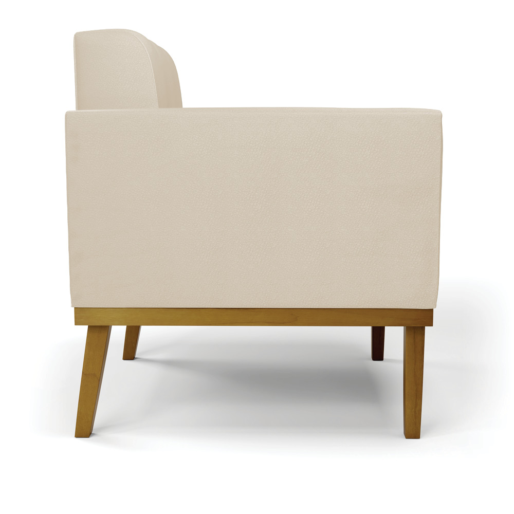 Conjunto 2 Poltronas e 1 Namoradeira Decorativa Karen Pés Fixo em Madeira Castanho PU Bege G19 - Gran Belo