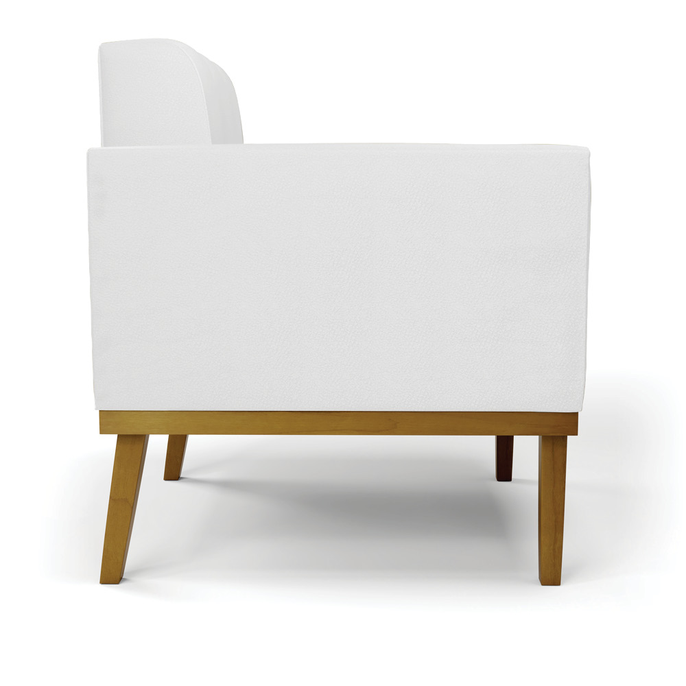 Conjunto 2 Poltronas e 1 Namoradeira Decorativa Karen Pés Fixo em Madeira Castanho PU Branco G19 - Gran Belo