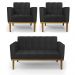 Conjunto 2 Poltronas e 1 Namoradeira Decorativa Karen Pés Fixo em Madeira Castanho PU Preto G19 - Gran Belo