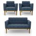 Conjunto 2 Poltronas e 1 Namoradeira Decorativa Karen Pés Fixo em Madeira Castanho Suede Azul Marinho G19 - Gran Belo