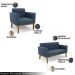 Conjunto 2 Poltronas e 1 Namoradeira Decorativa Karen Pés Fixo em Madeira Castanho Suede Azul Marinho G19 - Gran Belo