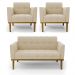 Conjunto 2 Poltronas e 1 Namoradeira Decorativa Karen Pés Fixo em Madeira Castanho Suede Bege G19 - Gran Belo