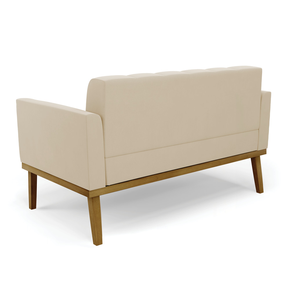 Conjunto 2 Poltronas e 1 Namoradeira Decorativa Karen Pés Fixo em Madeira Castanho Suede Bege G19 - Gran Belo