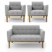 Conjunto 2 Poltronas e 1 Namoradeira Decorativa Karen Pés Fixo em Madeira Castanho Suede Cinza G19 - Gran Belo