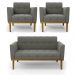 Conjunto 2 Poltronas e 1 Namoradeira Decorativa Karen Pés Fixo em Madeira Castanho Suede Grafite G19 - Gran Belo