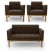 Conjunto 2 Poltronas e 1 Namoradeira Decorativa Karen Pés Fixo em Madeira Castanho Suede Marrom 19 - Gran Belo