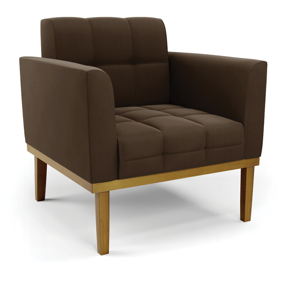 Conjunto 2 Poltronas e 1 Namoradeira Decorativa Karen Pés Fixo em Madeira Castanho Suede Marrom 19 - Gran Belo