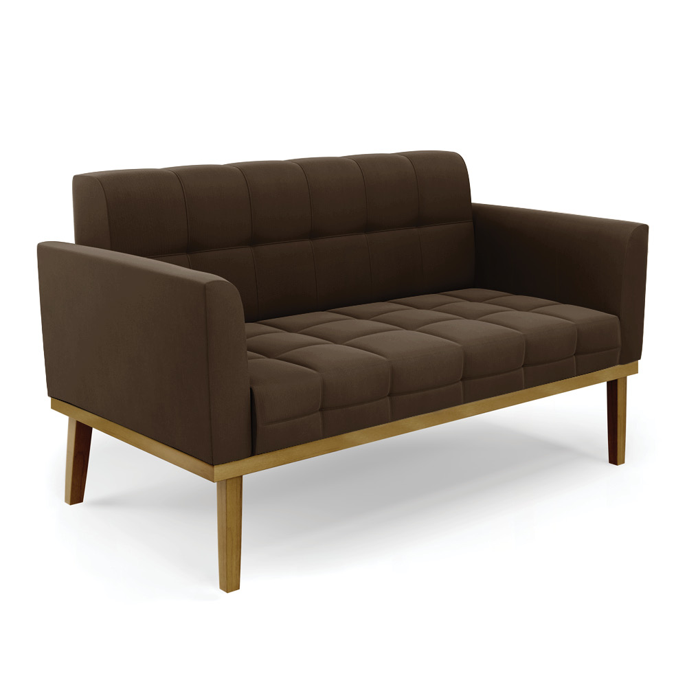 Conjunto 2 Poltronas e 1 Namoradeira Decorativa Karen Pés Fixo em Madeira Castanho Suede Marrom 19 - Gran Belo
