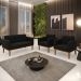 Conjunto 2 Poltronas e 1 Namoradeira Decorativa Karen Pés Fixo em Madeira Castanho Suede Preto G19 - Gran Belo