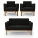 Conjunto 2 Poltronas e 1 Namoradeira Decorativa Karen Pés Fixo em Madeira Castanho Suede Preto G19 - Gran Belo