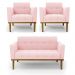 Conjunto 2 Poltronas e 1 Namoradeira Decorativa Karen Pés Fixo em Madeira Castanho Suede Rosa Bebê G19 - Gran Belo