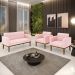 Conjunto 2 Poltronas e 1 Namoradeira Decorativa Karen Pés Fixo em Madeira Castanho Suede Rosa Bebê G19 - Gran Belo