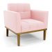 Conjunto 2 Poltronas e 1 Namoradeira Decorativa Karen Pés Fixo em Madeira Castanho Suede Rosa Bebê G19 - Gran Belo