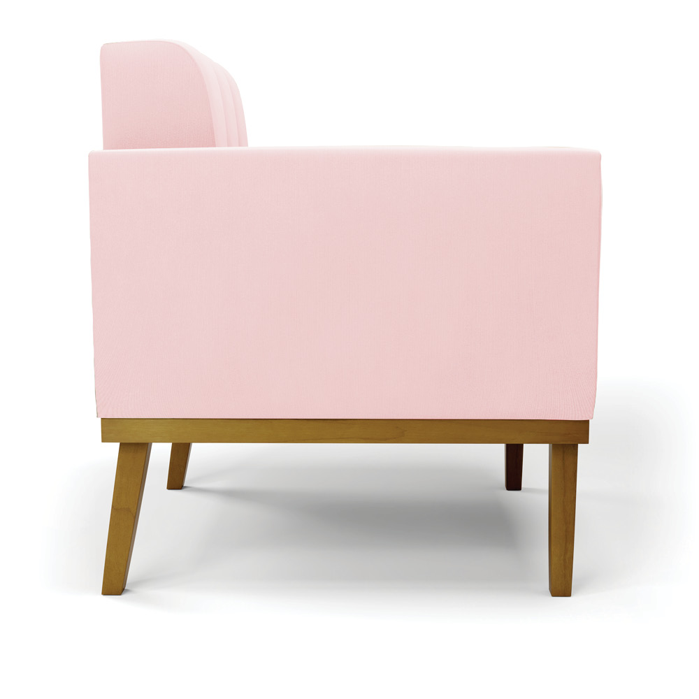 Conjunto 2 Poltronas e 1 Namoradeira Decorativa Karen Pés Fixo em Madeira Castanho Suede Rosa Bebê G19 - Gran Belo