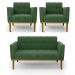Conjunto 2 Poltronas e 1 Namoradeira Decorativa Karen Pés Fixo em Madeira Castanho Suede Verde G19 - Gran Belo