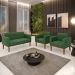 Conjunto 2 Poltronas e 1 Namoradeira Decorativa Karen Pés Fixo em Madeira Castanho Suede Verde G19 - Gran Belo