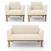 Conjunto 2 Poltronas e 1 Namoradeira Decorativa Karen Pés Fixo em Madeira Castanho Veludo Bege G19 - Gran Belo