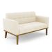 Conjunto 2 Poltronas e 1 Namoradeira Decorativa Karen Pés Fixo em Madeira Castanho Veludo Bege G19 - Gran Belo