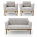 Conjunto 2 Poltronas e 1 Namoradeira Decorativa Karen Pés Fixo em Madeira Castanho Veludo Cinza G19 - Gran Belo