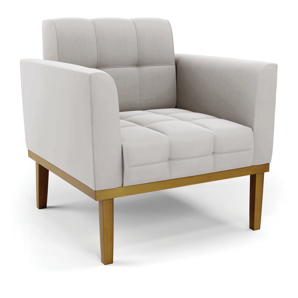 Conjunto 2 Poltronas e 1 Namoradeira Decorativa Karen Pés Fixo em Madeira Castanho Veludo Cinza G19 - Gran Belo