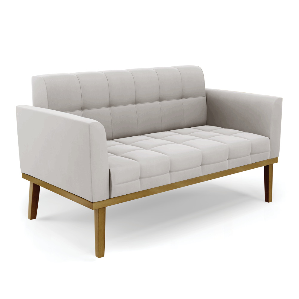 Conjunto 2 Poltronas e 1 Namoradeira Decorativa Karen Pés Fixo em Madeira Castanho Veludo Cinza G19 - Gran Belo