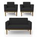 Conjunto 2 Poltronas e 1 Namoradeira Decorativa Karen Pés Fixo em Madeira Castanho Veludo Preto G19 - Gran Belo