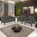Conjunto 2 Poltronas e 1 Namoradeira Decorativa Karen Pés Fixo em Madeira Preto Linho Cinza Mesclado G19 - Gran Belo