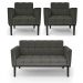 Conjunto 2 Poltronas e 1 Namoradeira Decorativa Karen Pés Fixo em Madeira Preto Linho Cinza Mesclado G19 - Gran Belo