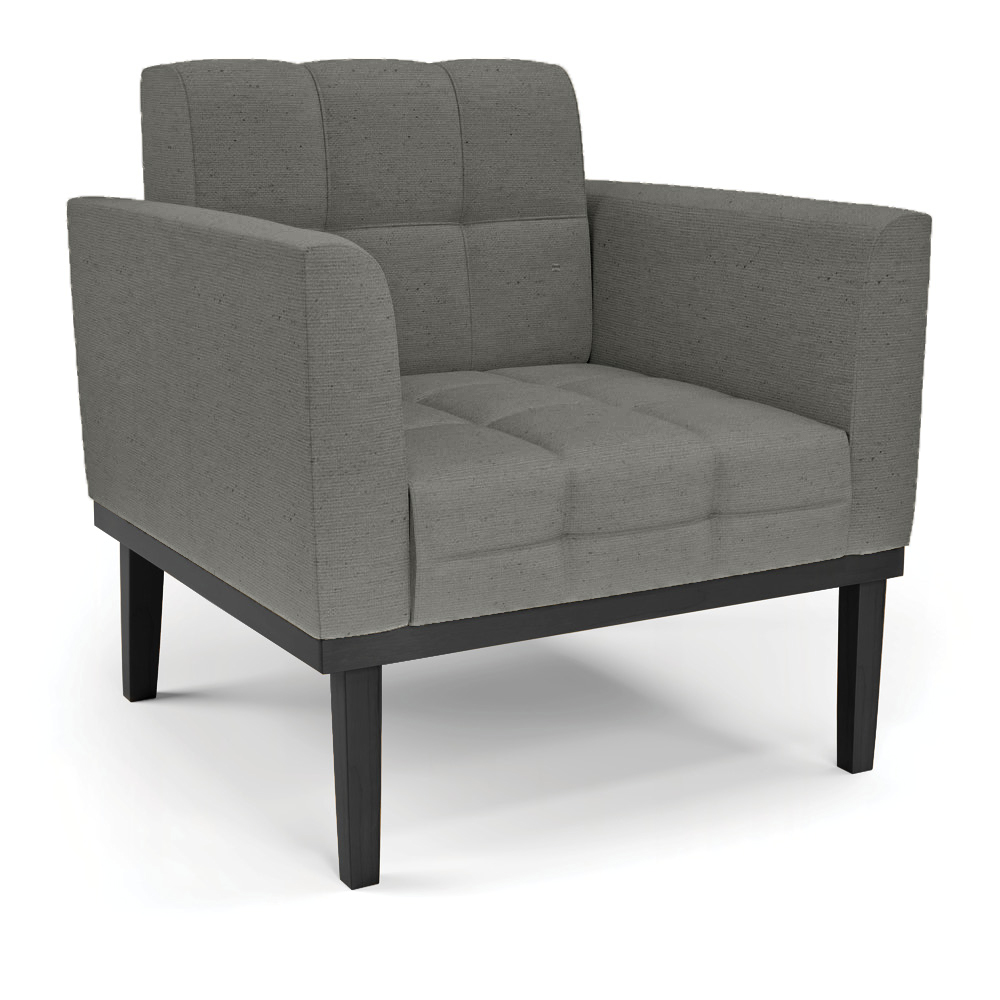 Conjunto 2 Poltronas e 1 Namoradeira Decorativa Karen Pés Fixo em Madeira Preto Linho Cinza Mesclado G19 - Gran Belo