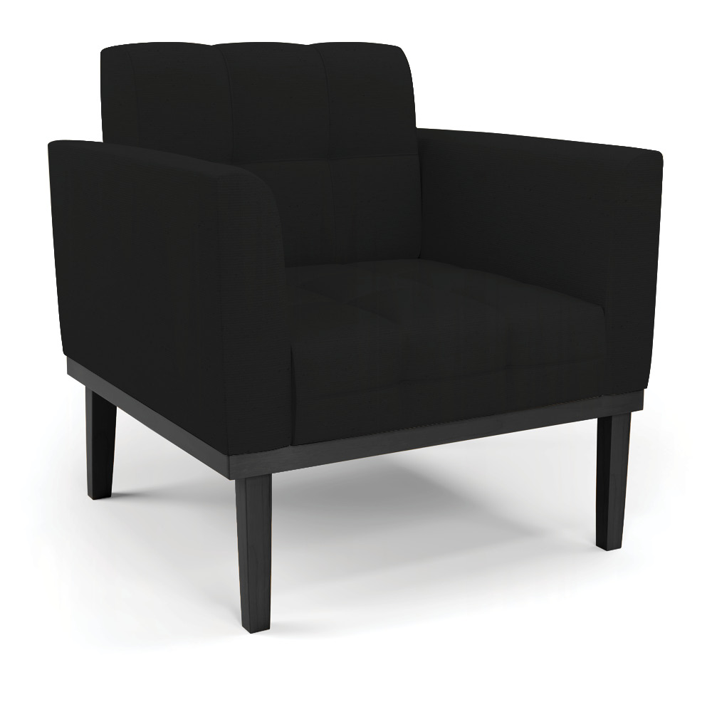 Conjunto 2 Poltronas e 1 Namoradeira Decorativa Karen Pés Fixo em Madeira Preto Linho Preto G19 - Gran Belo