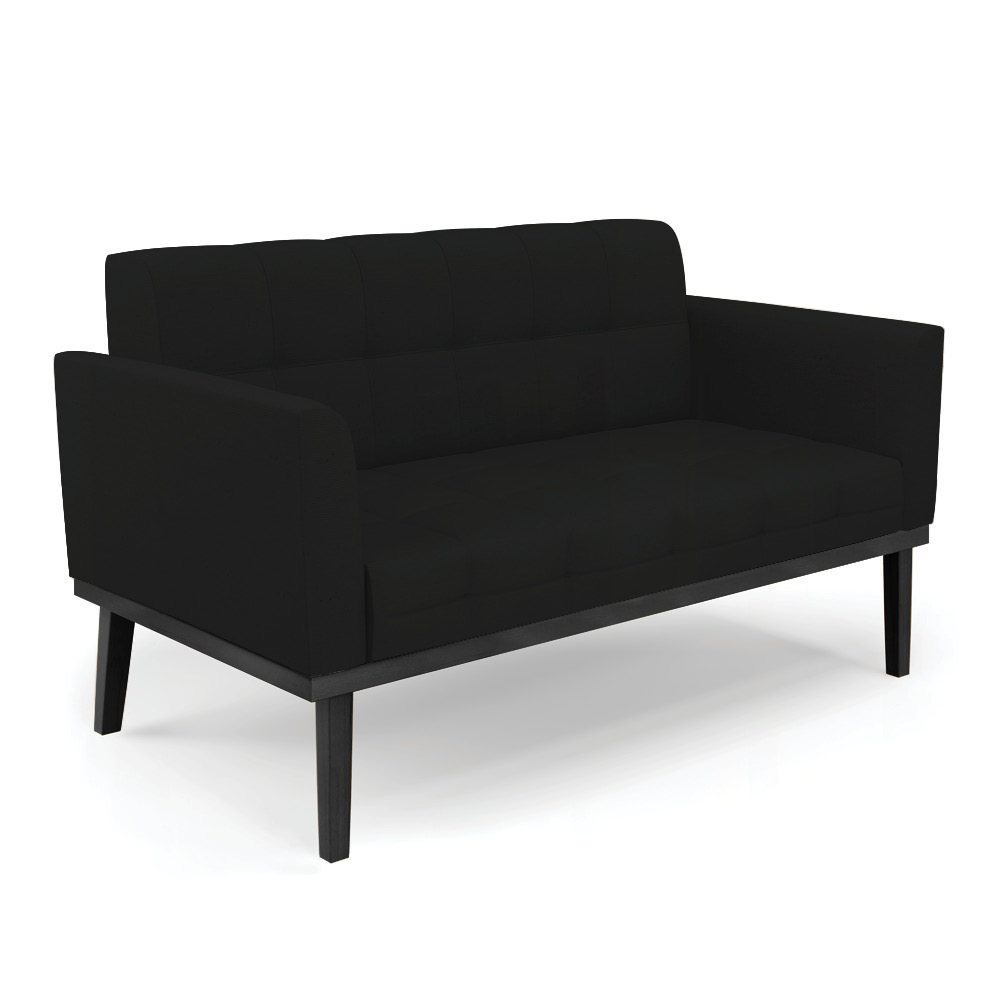 Conjunto 2 Poltronas e 1 Namoradeira Decorativa Karen Pés Fixo em Madeira Preto Linho Preto G19 - Gran Belo