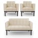 Conjunto 2 Poltronas e 1 Namoradeira Decorativa Karen Pés Fixo em Madeira Preto PU Bege G19 - Gran Belo