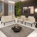 Conjunto 2 Poltronas e 1 Namoradeira Decorativa Karen Pés Fixo em Madeira Preto PU Bege G19 - Gran Belo
