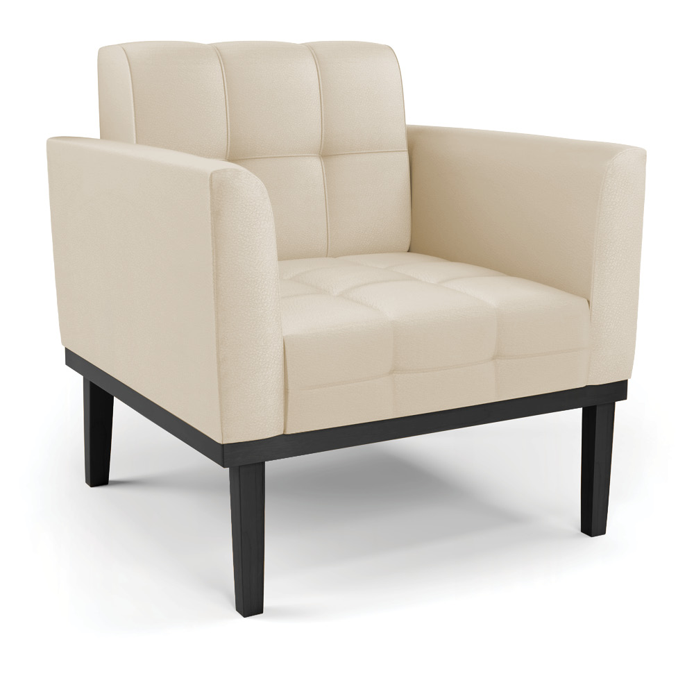 Conjunto 2 Poltronas e 1 Namoradeira Decorativa Karen Pés Fixo em Madeira Preto PU Bege G19 - Gran Belo