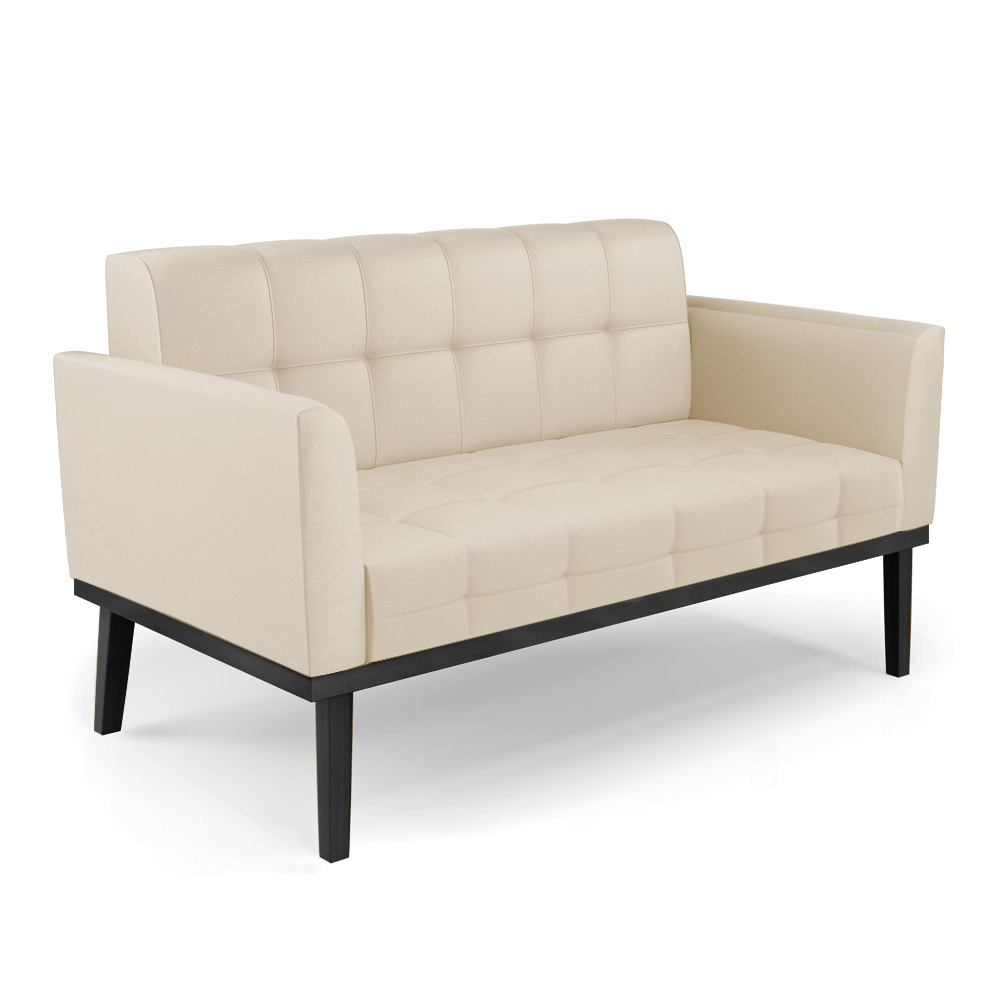 Conjunto 2 Poltronas e 1 Namoradeira Decorativa Karen Pés Fixo em Madeira Preto PU Bege G19 - Gran Belo