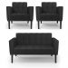 Conjunto 2 Poltronas e 1 Namoradeira Decorativa Karen Pés Fixo em Madeira Preto PU Preto G19 - Gran Belo