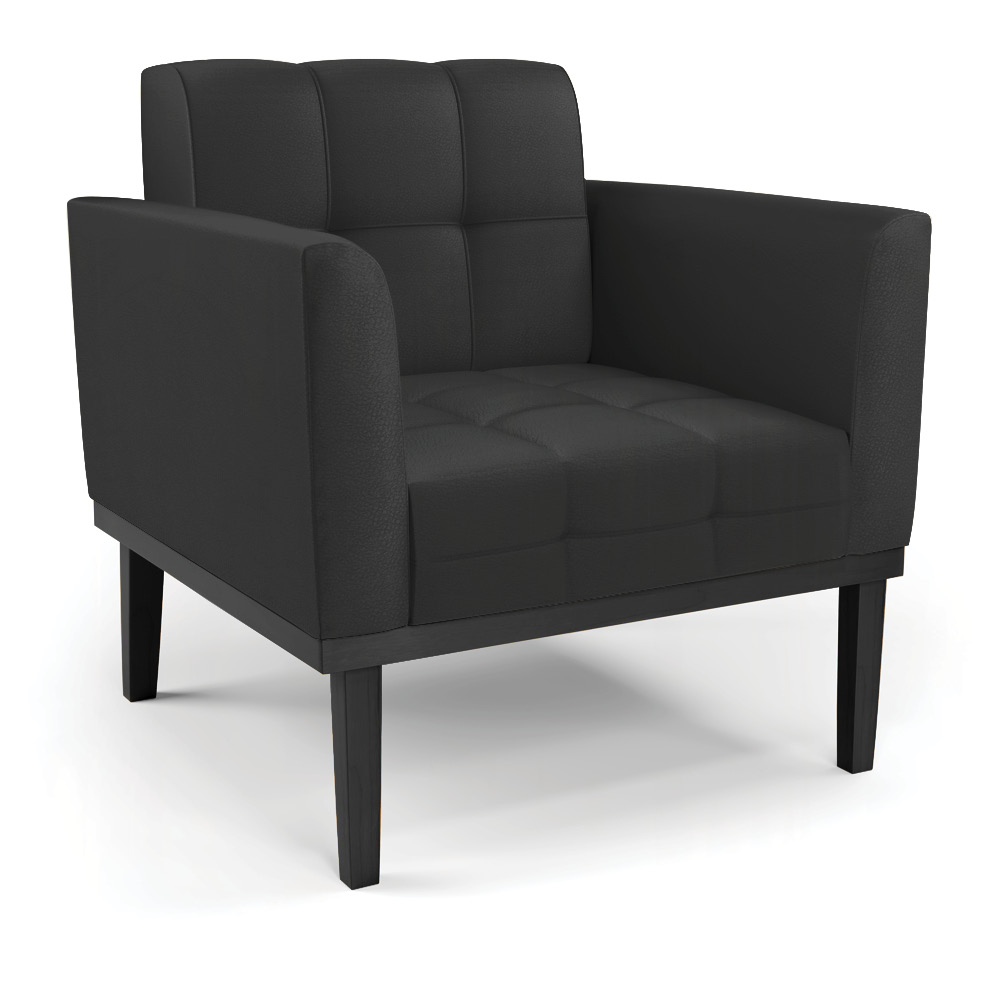 Conjunto 2 Poltronas e 1 Namoradeira Decorativa Karen Pés Fixo em Madeira Preto PU Preto G19 - Gran Belo