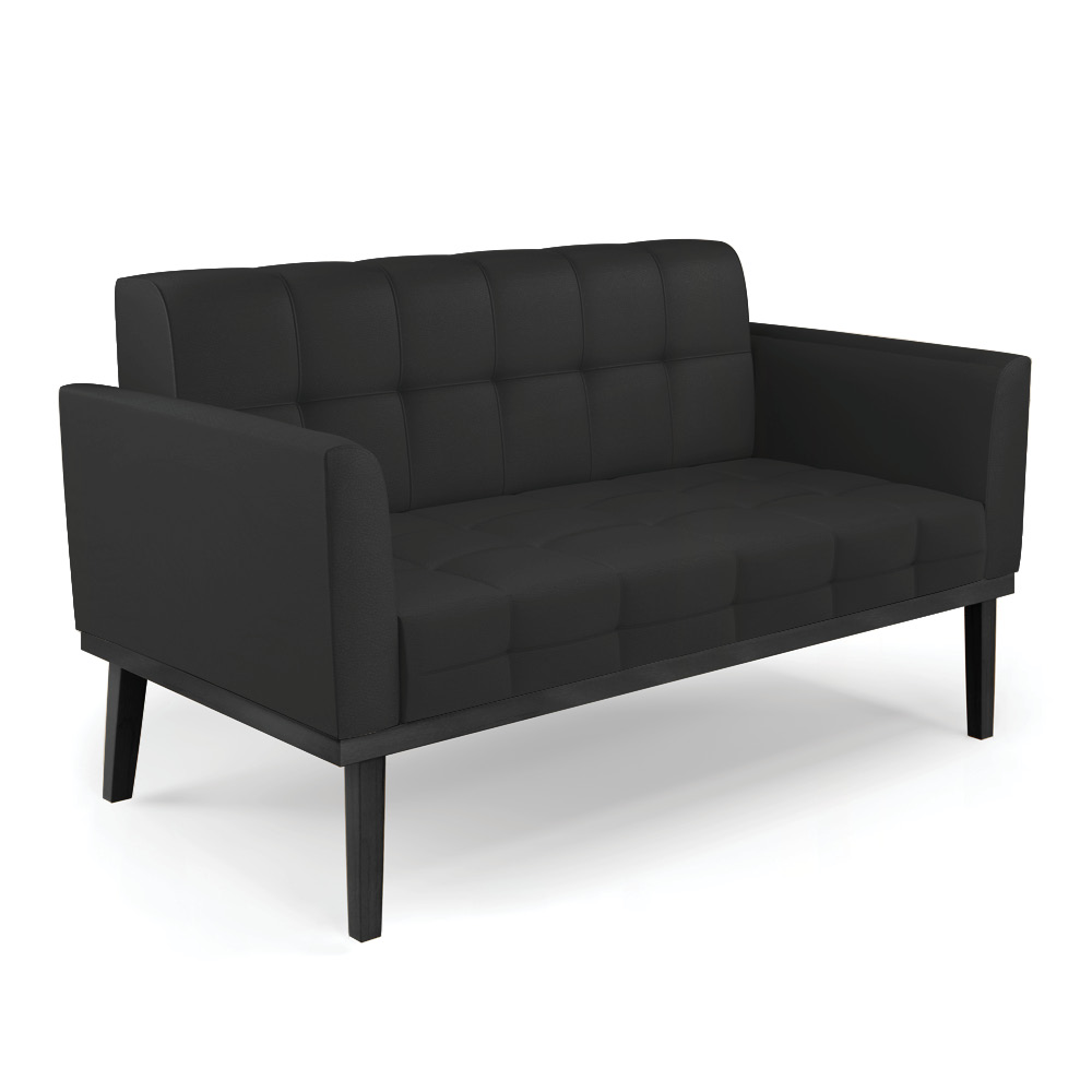 Conjunto 2 Poltronas e 1 Namoradeira Decorativa Karen Pés Fixo em Madeira Preto PU Preto G19 - Gran Belo