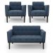 Conjunto 2 Poltronas e 1 Namoradeira Decorativa Karen Pés Fixo em Madeira Preto Suede Azul Marinho G19 - Gran Belo