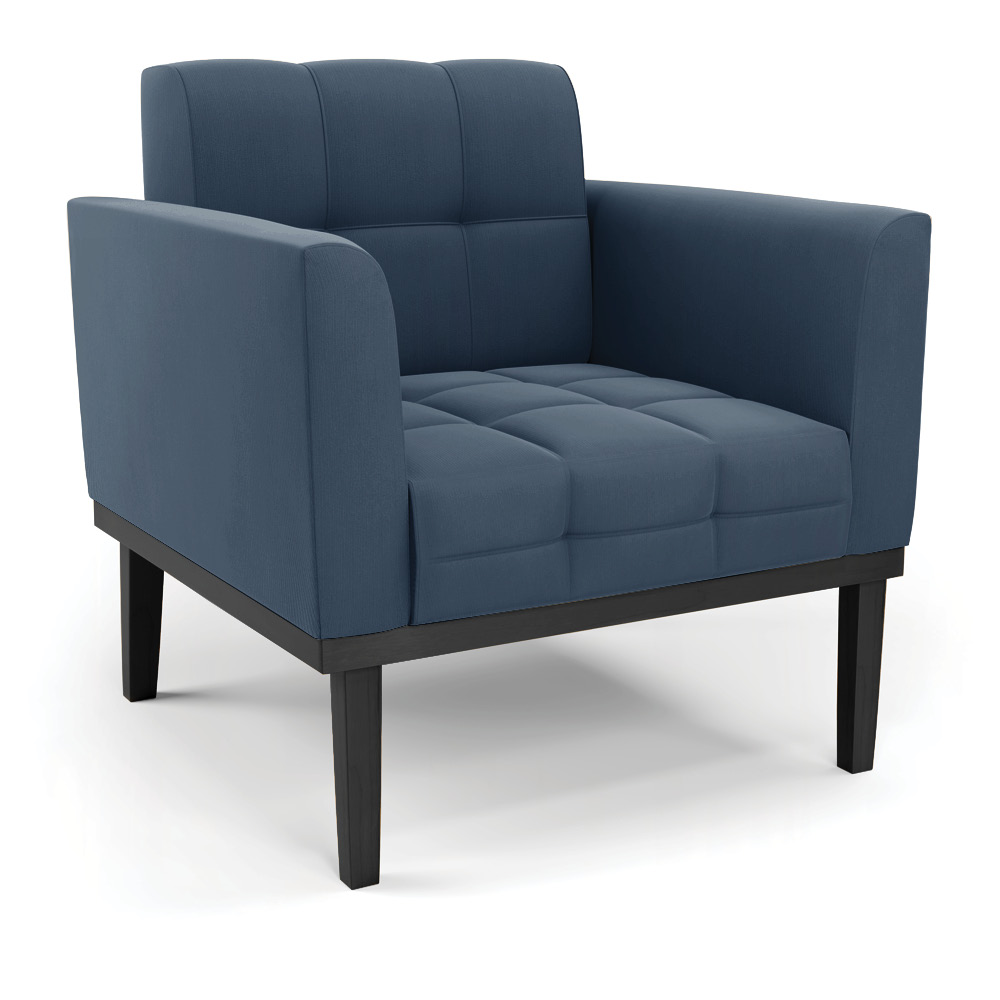Conjunto 2 Poltronas e 1 Namoradeira Decorativa Karen Pés Fixo em Madeira Preto Suede Azul Marinho G19 - Gran Belo