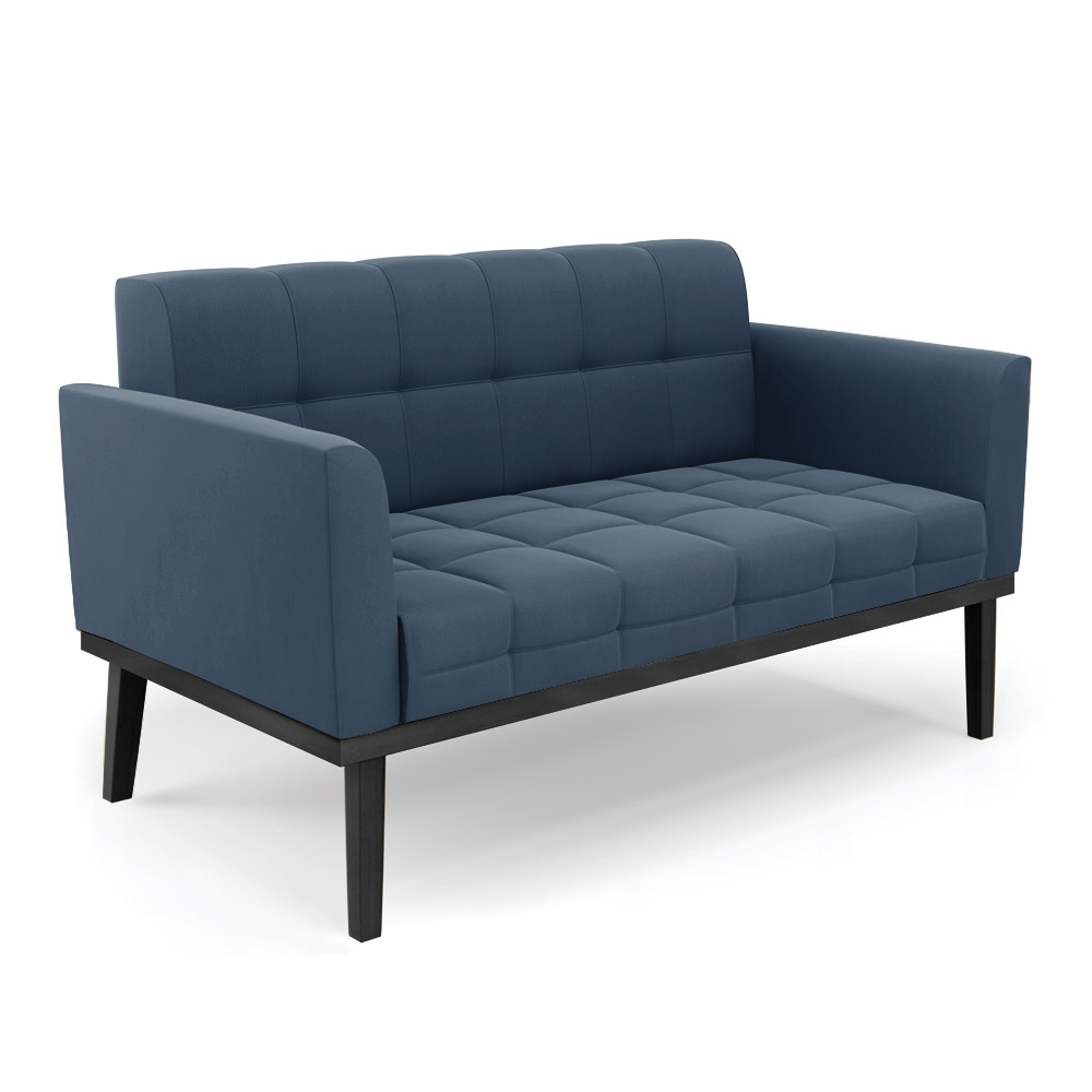Conjunto 2 Poltronas e 1 Namoradeira Decorativa Karen Pés Fixo em Madeira Preto Suede Azul Marinho G19 - Gran Belo