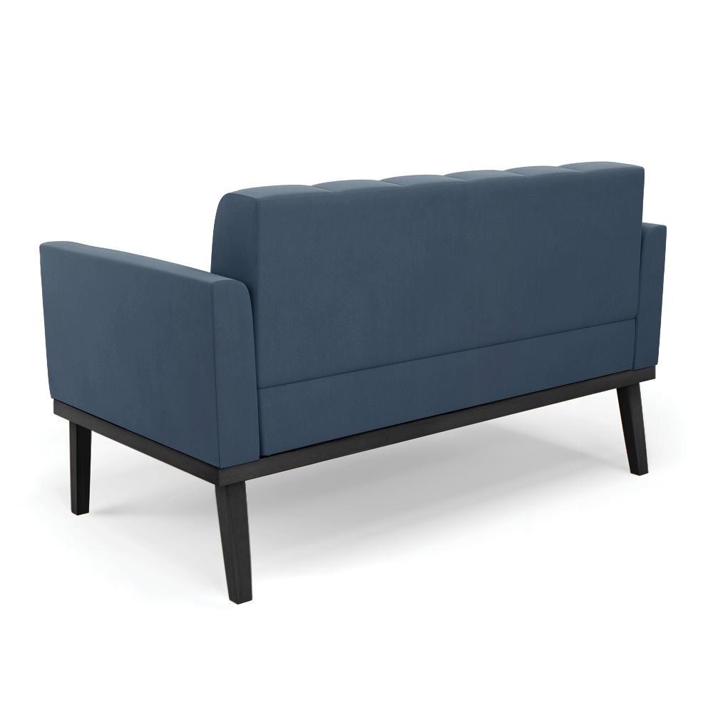 Conjunto 2 Poltronas e 1 Namoradeira Decorativa Karen Pés Fixo em Madeira Preto Suede Azul Marinho G19 - Gran Belo