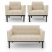 Conjunto 2 Poltronas e 1 Namoradeira Decorativa Karen Pés Fixo em Madeira Preto Suede Bege G19 - Gran Belo