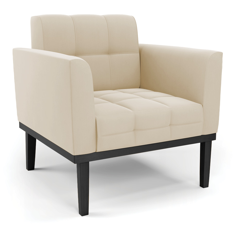 Conjunto 2 Poltronas e 1 Namoradeira Decorativa Karen Pés Fixo em Madeira Preto Suede Bege G19 - Gran Belo